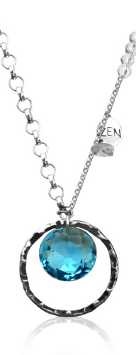 Sterling Silver Zen Necklace with Aquamarine Swarovski Crystal