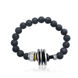 Zero Waste Bracelet with up-recycled SCUBA parts and Lava Stone