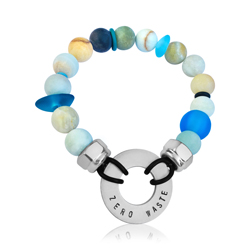 Zero Waste Bracelet with up-recycled SCUBA parts and Sea Glass & Amazonite