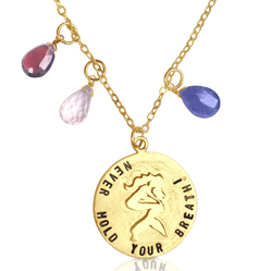 Gold Filled Miss Scuba Ocean Inspired Never Hold Your Breath Dive Necklace with a Mermaid, Tanzanite, Garnet and Rose Quartz to remind you of the Colorful Underwater World when you are on land.