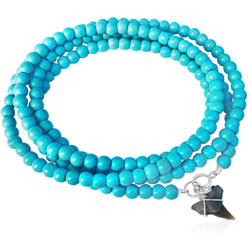 Turquoise Wrap Bracelet with Shark Tooth Charm for the Adrenaline Hunters and Shark Lovers