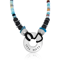 Zero Waste Necklace with up-recycled SCUBA parts, Amazonite, Sea Glass and Lava Stone 